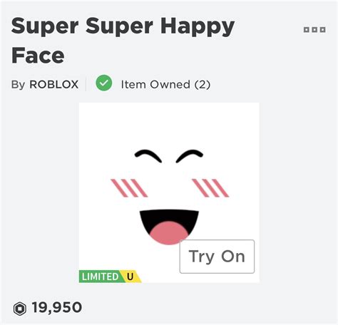 Super Super Happy Face Roblox Price