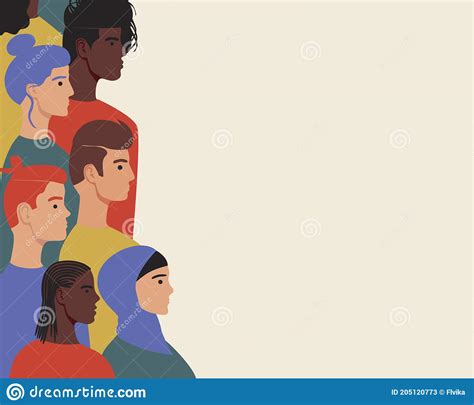 Multicultural People Isolated Copy Space Template Flat Vector Stock