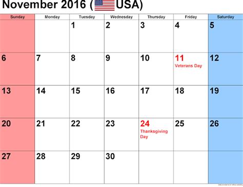 Download November 2016 Printable Blank Calendar Templates