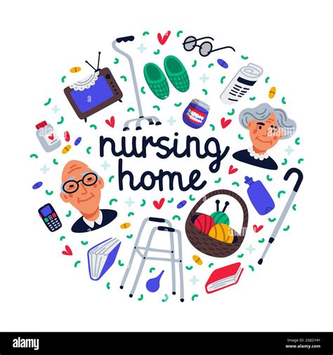 Nursing Home Set Senior People And Nursing Home Items On White