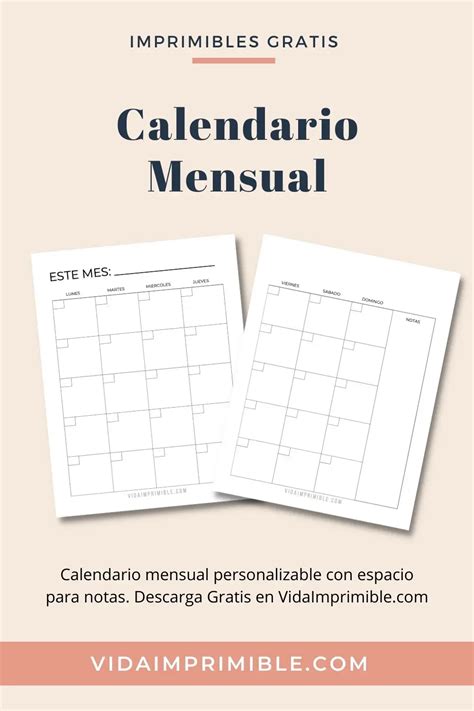Calendario Mensual En Dos Hojas Y Sin Fecha Vida Imprimible