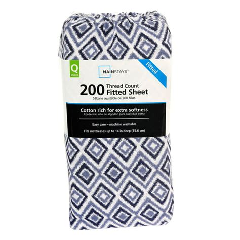 Mainstays 200 Thread Count Cotton Blend Flat Sheet Queen Ikat Blue
