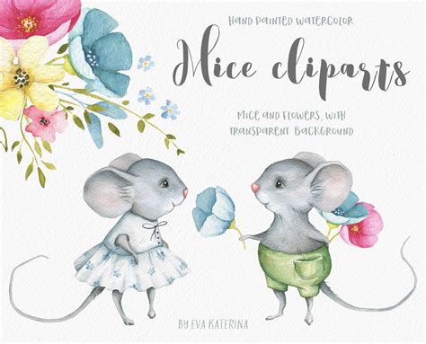Watercolor Mouse Clipart Cute Animals Characters Funny Animals Etsy