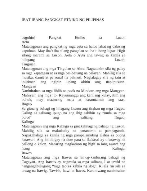Doc Ibat Ibang Pangkat Etniko Ng Pilipinas Dokumentips