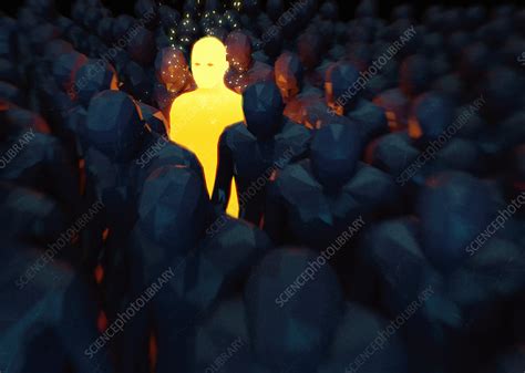 Bright Glowing Man Standing Out From The Crowd Illustration Stock