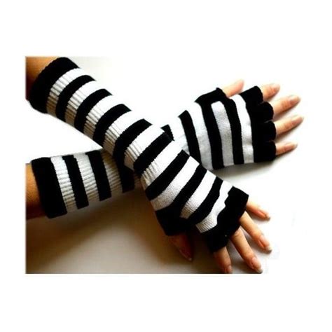 black and white striped long sparkly fingerless gloves 8 09 liked on polyvore girls fashion
