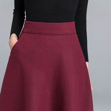 Burgundy A Line Wool Maxi Skirt High Waist Elastic Waist Etsy