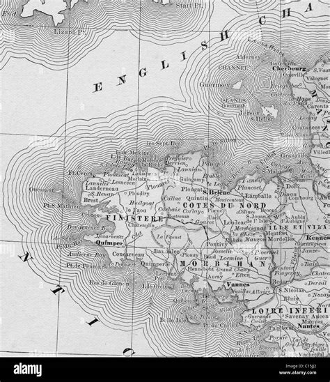 Old Map Of Britanny From Original Geography Textbook 1884 Stock Photo