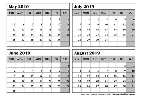 4 Month Blank Calendar Printable Example Calendar Printable