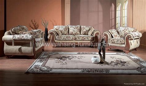 Antique Royal Solid Wood Furniture Leatherfabric Sofa Set Living Room