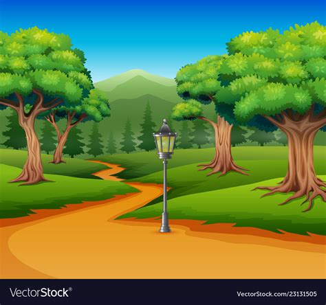 Cartoon Of Forest Background With Dirt Road Vector Image
