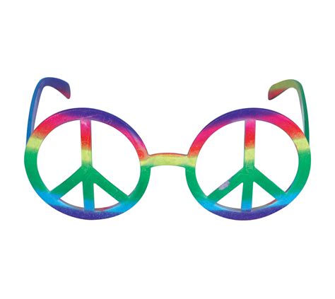 Hippie Round Glasses Rainbow Peace Sign Fancy Dress Accessory Hippy