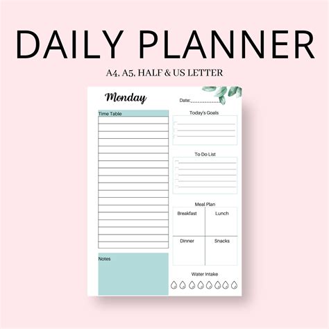 Daily Planner Printable 7 Day Planner Template Day Per Page Etsy Uk