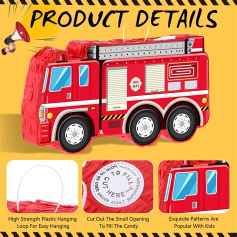 Fire Truck Pinata with Hanging Loop Blindfold Bat and Confetti Filler