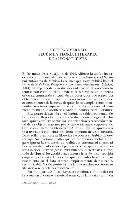 PDF Ficción y verdad según la teoría literaria de Alfonso Reyes