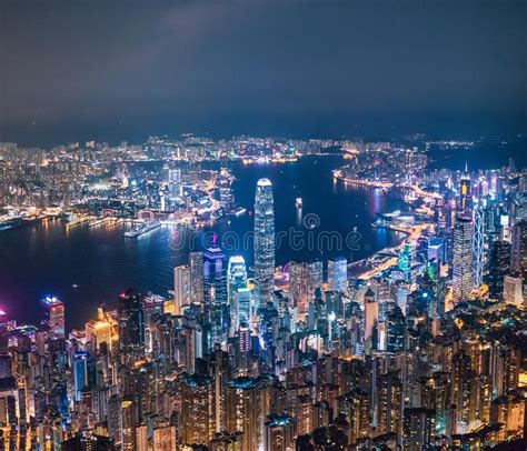 Victoria Harbour Hong Kong Cityscape At Night Editorial Photo Image