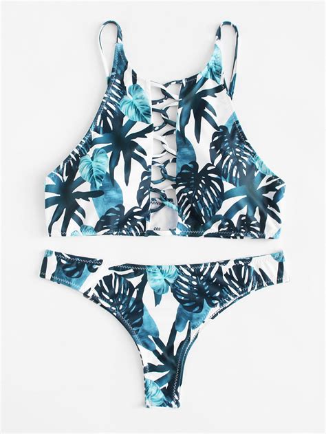 Palm Print Twist Bikini Setfor Women Romwe Bikinis Bikini Set