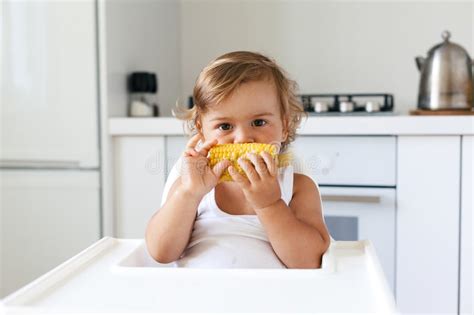Baby Eating Fruit Stock Photo Image Of Toddler Blond 77501264