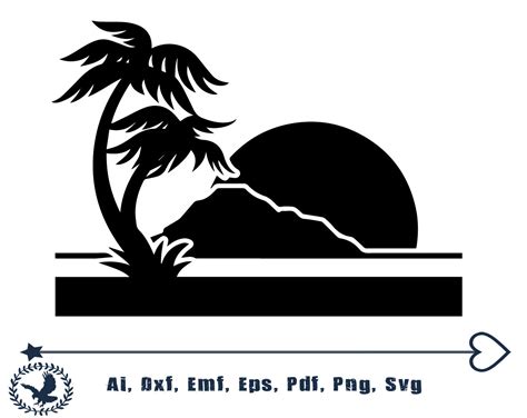 Silhouette Beach Svg Sunset Svg Palm Tree Svg Dxf Cutting File Summer
