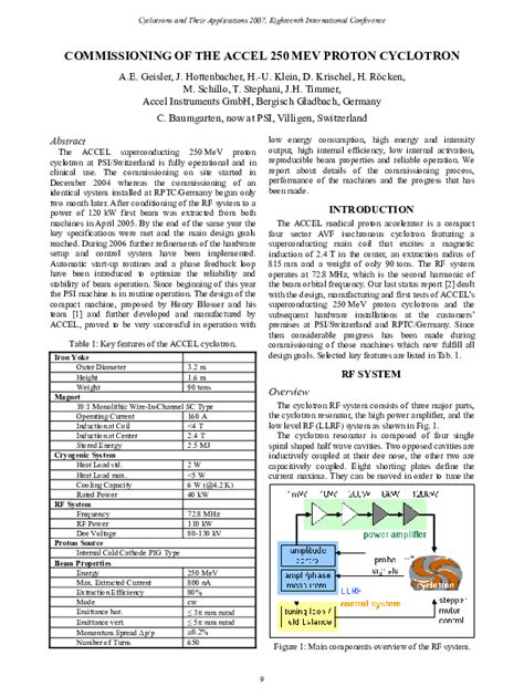 (PDF) COMMISSIONING OF THE ACCEL 250 MEV PROTON CYCLOTRON ...