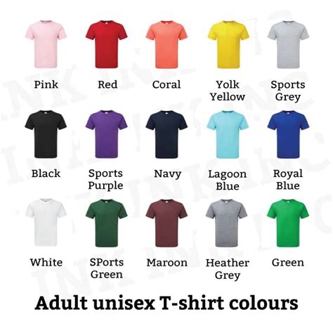 Clothing Colour Charts T Shirts Sold By Ink Ink Inc