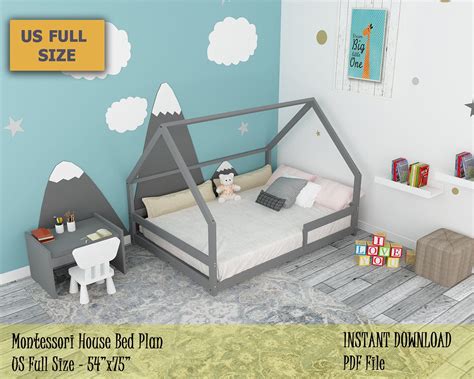 You can find the plans for the kids farmhouse table here. Full Size Montessori Bed Plan, Toddler House Bed Frame ...