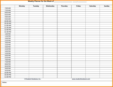 Weekly Hourly Planner Templates At Allbusinesstemplatescom Weekly