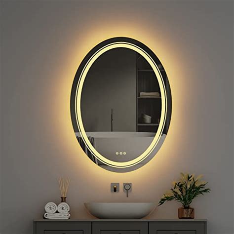 Wisfor Led Lighted Bathroom Mirror 24x32 Inch Oval Makeup Mirror With Dimmable Light And Anti
