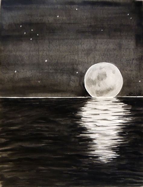Moon Over Ocean Painting At Explore Collection Of