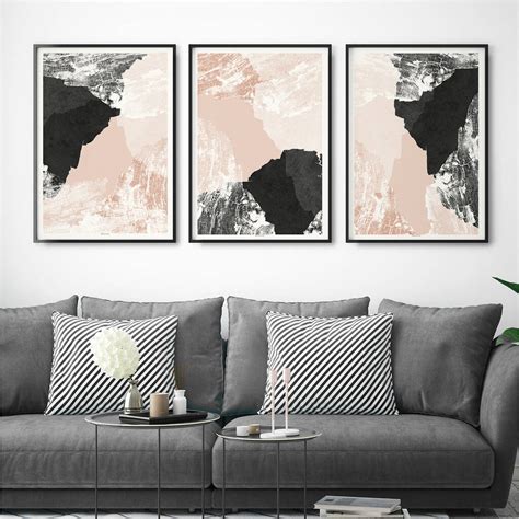 Pink And Grey Set Of Three Abstract Wall Art Prints By Bronagh Kennedy