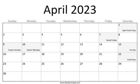 2023 Calendar With Holidays Printable April Imagesee