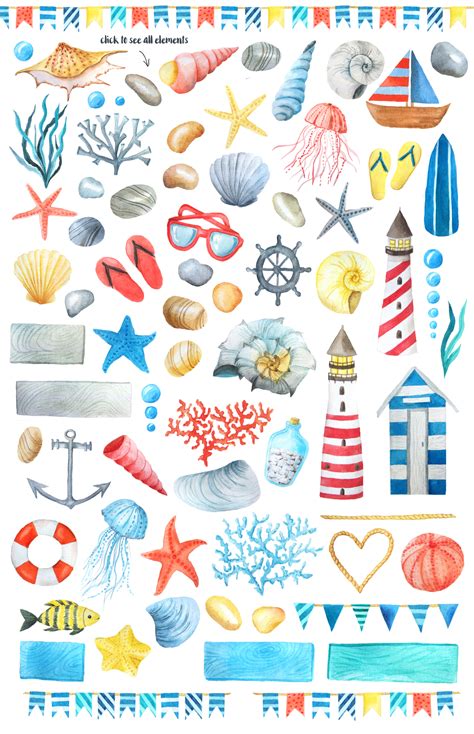 watercolor sea nautical set 10926 illustrations design bundles