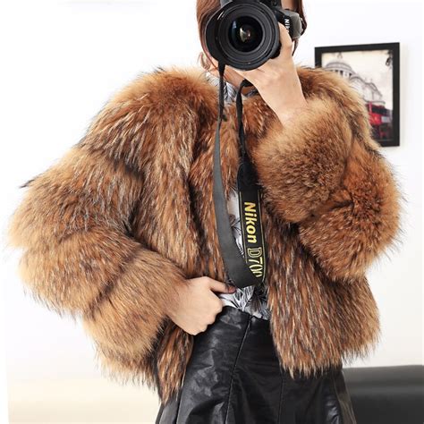 reroyfu real natural fur jacket full leather genuine raccoon fur coat women s furs overcoat long