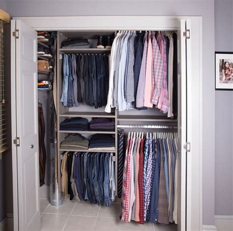 Mens Reach In Closet With Multiple Hanging Areas In Order To Maximize