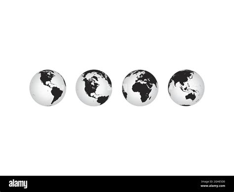 Earth Globe Icons Earth Hemispheres With Continents Vector World Map