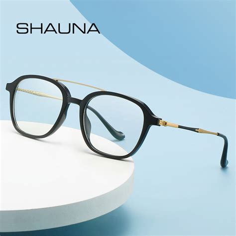 Shauna Retro Double Bridges Square Glasses Frame Women Fashion Clear Anti Blue Light Optical