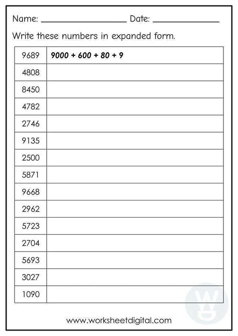 Expanded Form Numbers To 10000 Worksheet Digital