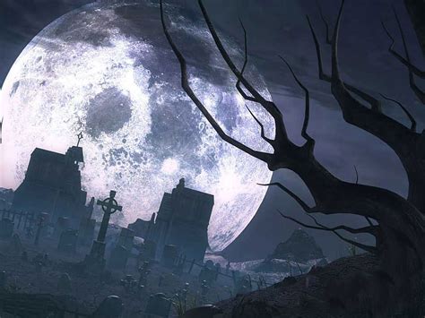Scary Cemetery Moon Gothic Cemetery Horror Night Hd Wallpaper