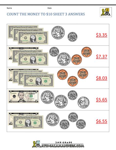 Printable Dollar Bills Worksheets