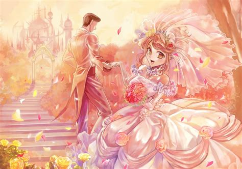 Anime Art Wedding Bridal Bride Groom Wedding Dress Ruffles Flowers
