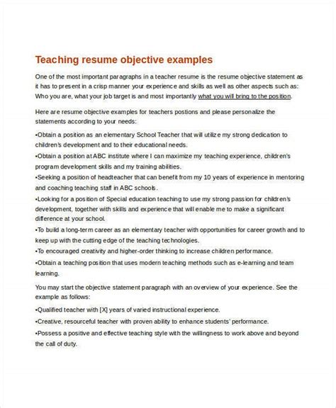 A teaching resume objective would concisely state who you are, the value you bring to the position, and any experience and skills you have. Teacher Resume Examples - 26+ Free Word, PDF Documents ...