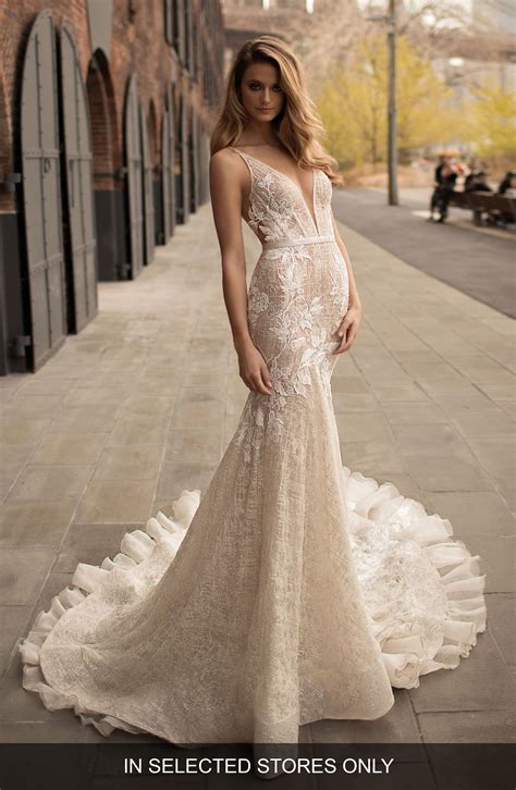 Berta Deep V Neck Fit And Flare Gown Fit And Flare Wedding Dress Spring Wedding Dress Wedding