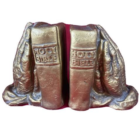 Vintage Praying Hands Holy Bible Bookends Plaster Chalkware 2799