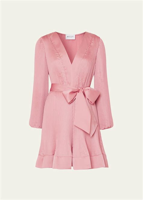 Milly Liv Pleated Blouson Sleeve Satin Mini Dress In Pink Lyst