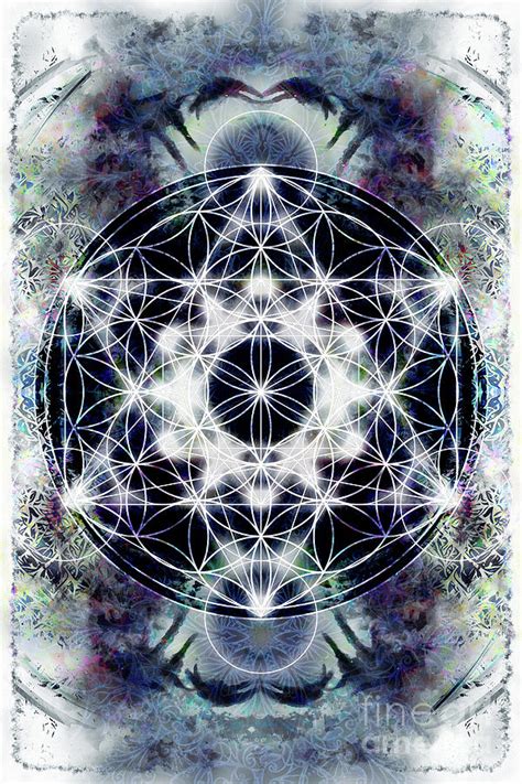 Light Merkaba And Flower Of Life On Abstract Color Background Sacred
