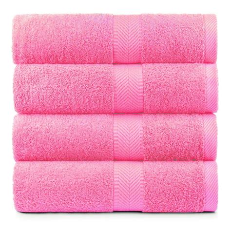 Terry Absorbent Cotton Bath Towels Pink Set Of 4
