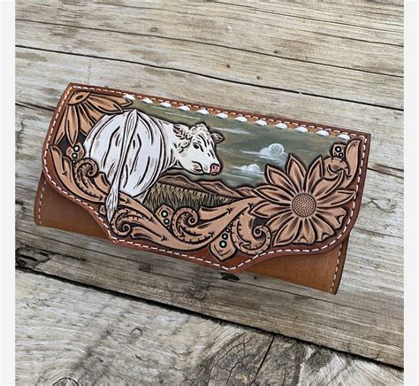 375 Charolais Wallet By 76 And Riveted Hand Tooled Leather Cowgirl