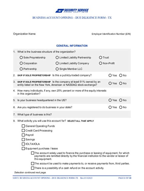 Fillable Online Business Account Opening Due Diligence Form Tx Fax