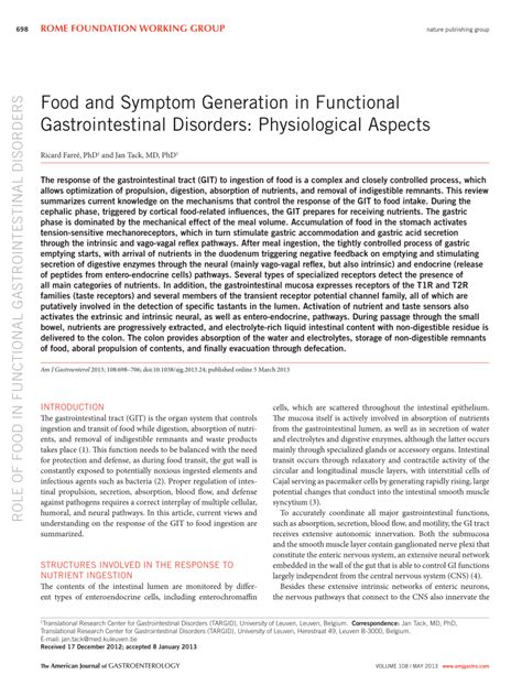 PDF Food And Symptom Generation In Functional Gastrointestinal