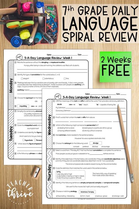 Free 7th Grade Daily Language Review Keep Important Grammar Concepts